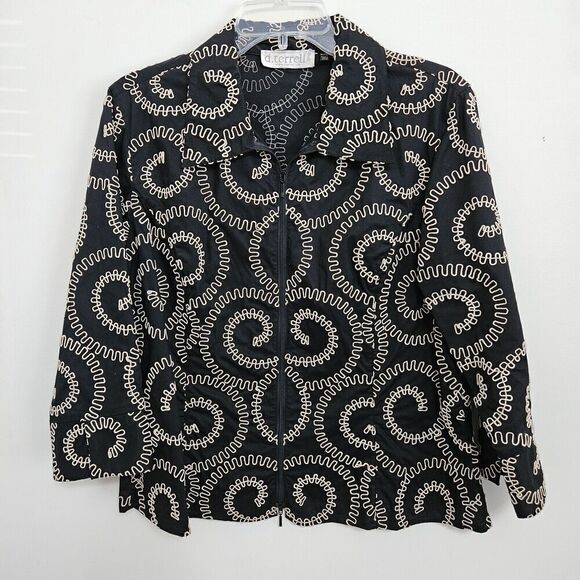 D Terrell Embroidered Jacket Blazer Womens Sz XL Zip Closure Dark Brown & Tan - Picture 1 of 9